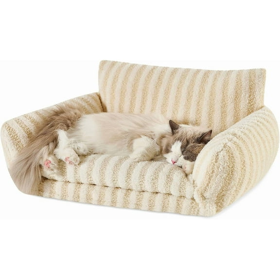 Cat Bed Fluffy Plush Mutifuctional Double-Layer Soft Pet Couch Orthopedic Sofa Nest Beds for Small Cats and Dogs, Beige (25x20x13 inch)
