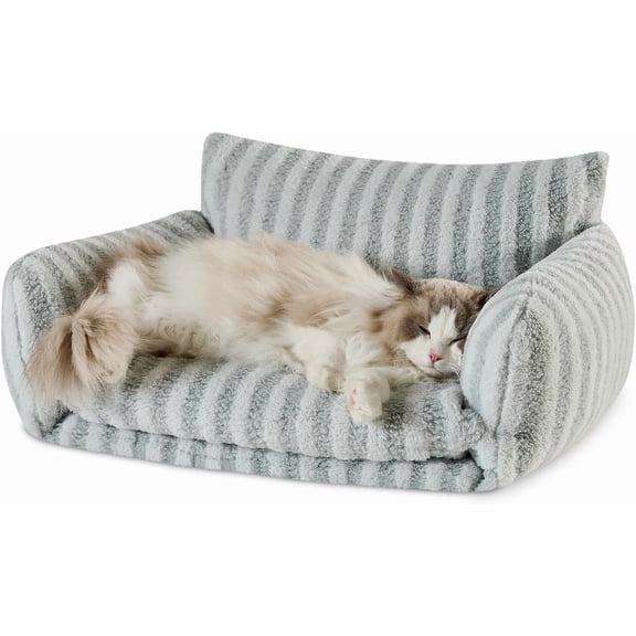 Cat Bed Fluffy Plush Mutifuctional Double-Layer Soft Pet Couch Orthopedic Sofa Nest Beds for Small Cats and Dogs, Gray (25x20x13 inch)