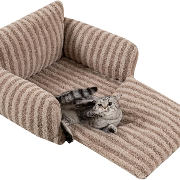 Cat Bed Fluffy Plush Mutifuctional Double-Layer Soft Pet Couch Orthopedic Sofa Nest Beds for Small Cats and Dogs, Khaki (25x20x13 inch)