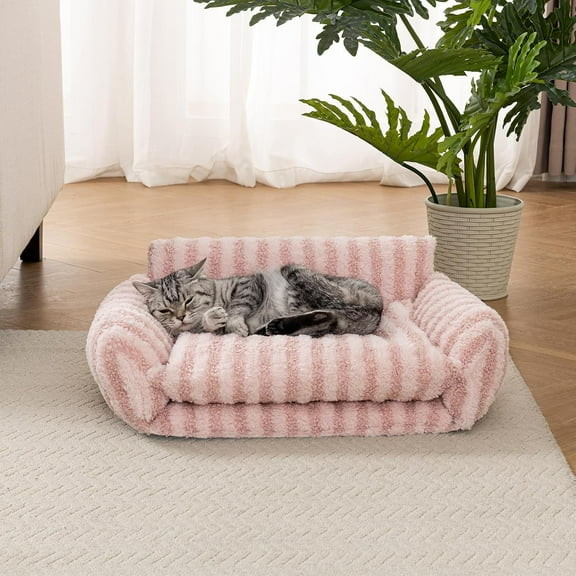Cat Bed Fluffy Plush Mutifuctional Double-Layer Soft Pet Couch Orthopedic Sofa Nest Beds for Small Cats and Dogs, Pink (21x15x8 inch)