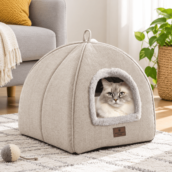 Large Cattery Cat Bed For Indoor Cats - Cave House Tent With Removable Washable ...