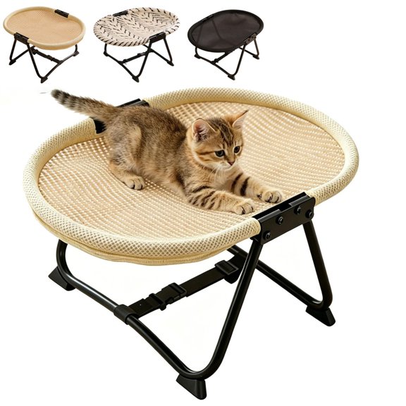 Cat Bed Hammock Elevated Pet Cot, Free-Standing Foldable No-Assembly Indoor Outdoor Dog Cot with Breathable Mesh for Cats and Small Dogs(A)