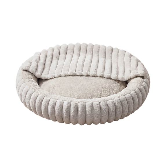 Cat Bed Hooded Warm Round Donut Cuddler for Small Medium Cats & Dogs, Cozy Sleeping Cave with Cover, Anti-Anxiety Calming Pet Sofa, Non- Indoor Winter Resting Nest, Light Gray