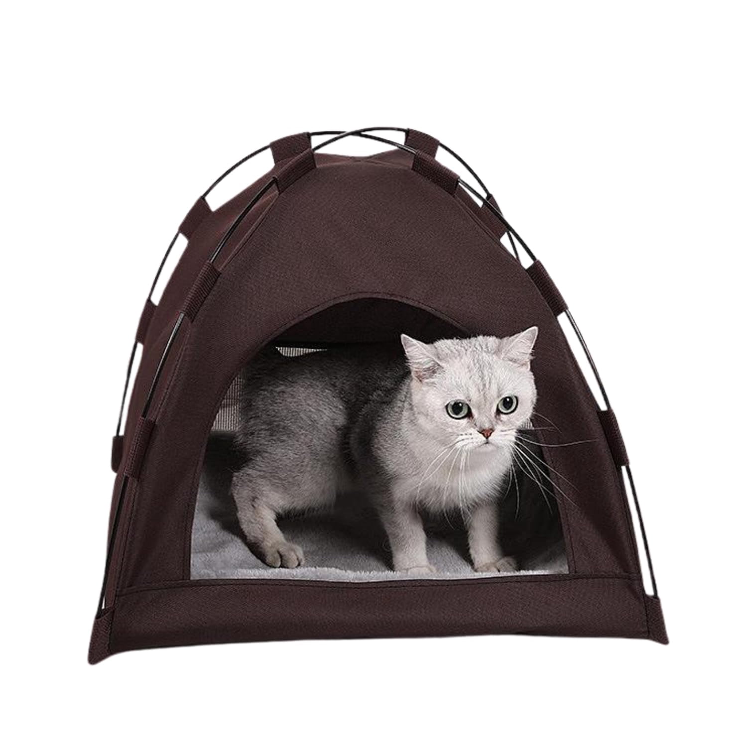 Cat Bed House with Soft Mat,Breathable Washable Pet Puppy Kennel Dog Cat Folding Indoor Outdoor House Bed Tent Brown