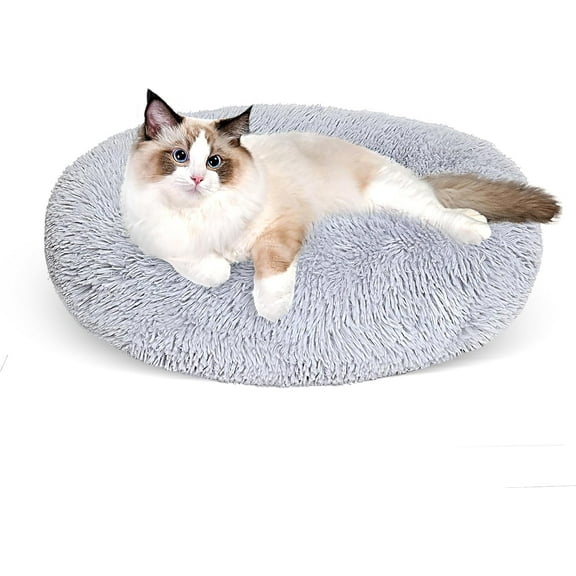 Cat Bed for Indoor Cats, 20 Inch Calming Soft Plush Cat Bed Dog Bed for Small Medium Cats or Dogs,Washable-Round Pet Bed for Puppy and Kitten with Slip-Resistant Bottom