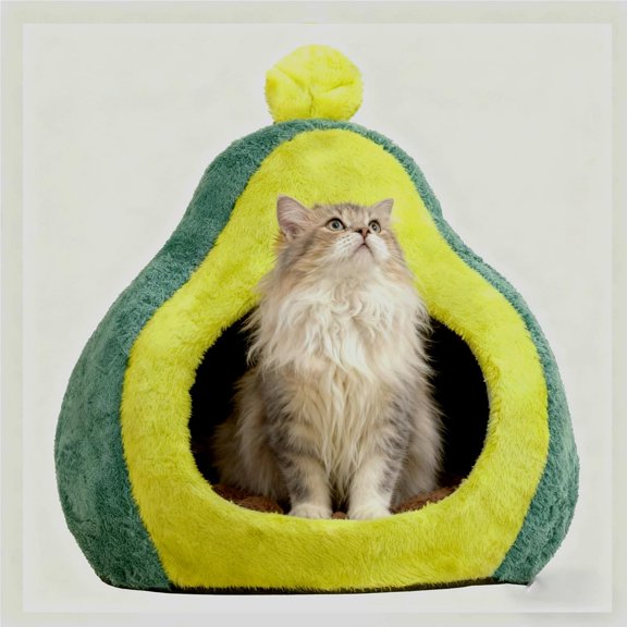 Cat Bed for Indoor Cats - Adorable Cozy Avocado Cat Cave with Removable Cushion, Super Soft Pet House Tent for Kittens & Small Pets, Warm and Washable Non-Slip Design