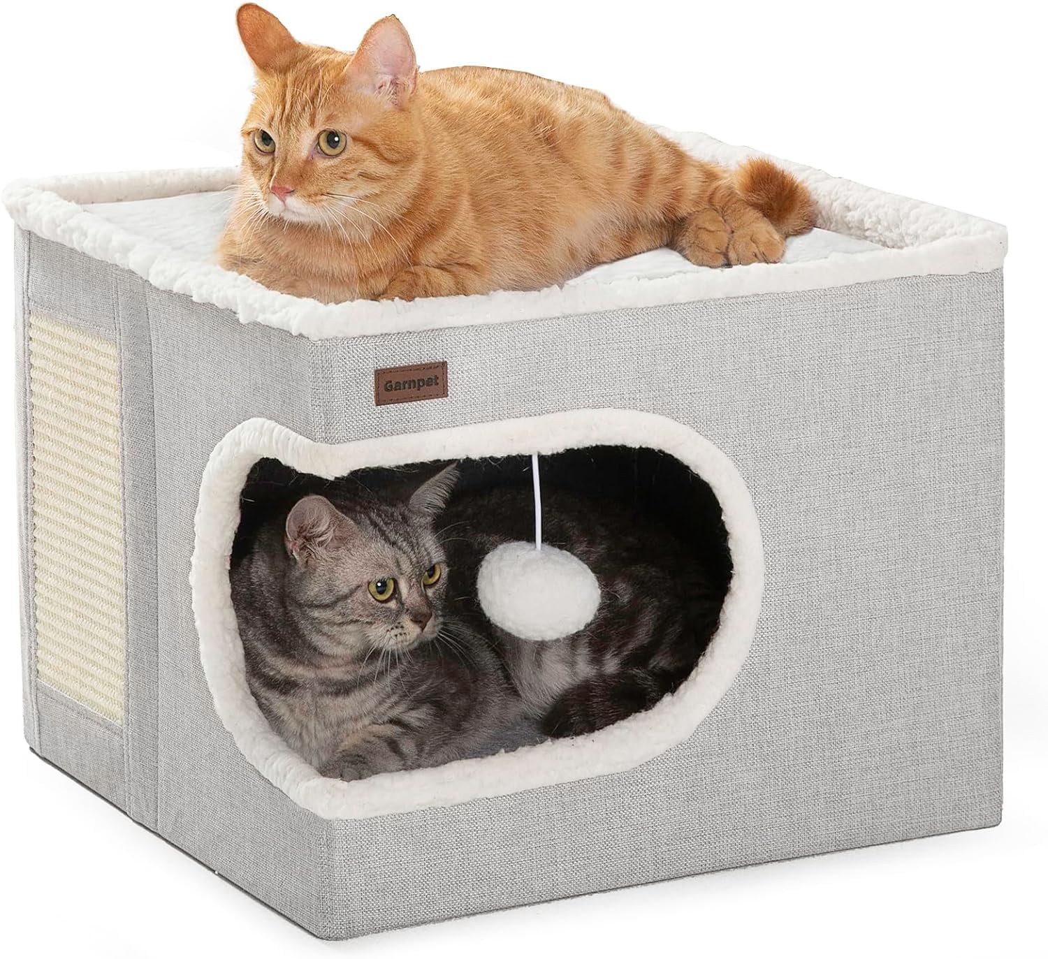 Cat Bed for Indoor Cats Cube House, Covered Cat Cave Beds & Furniture with Scratch Pad and