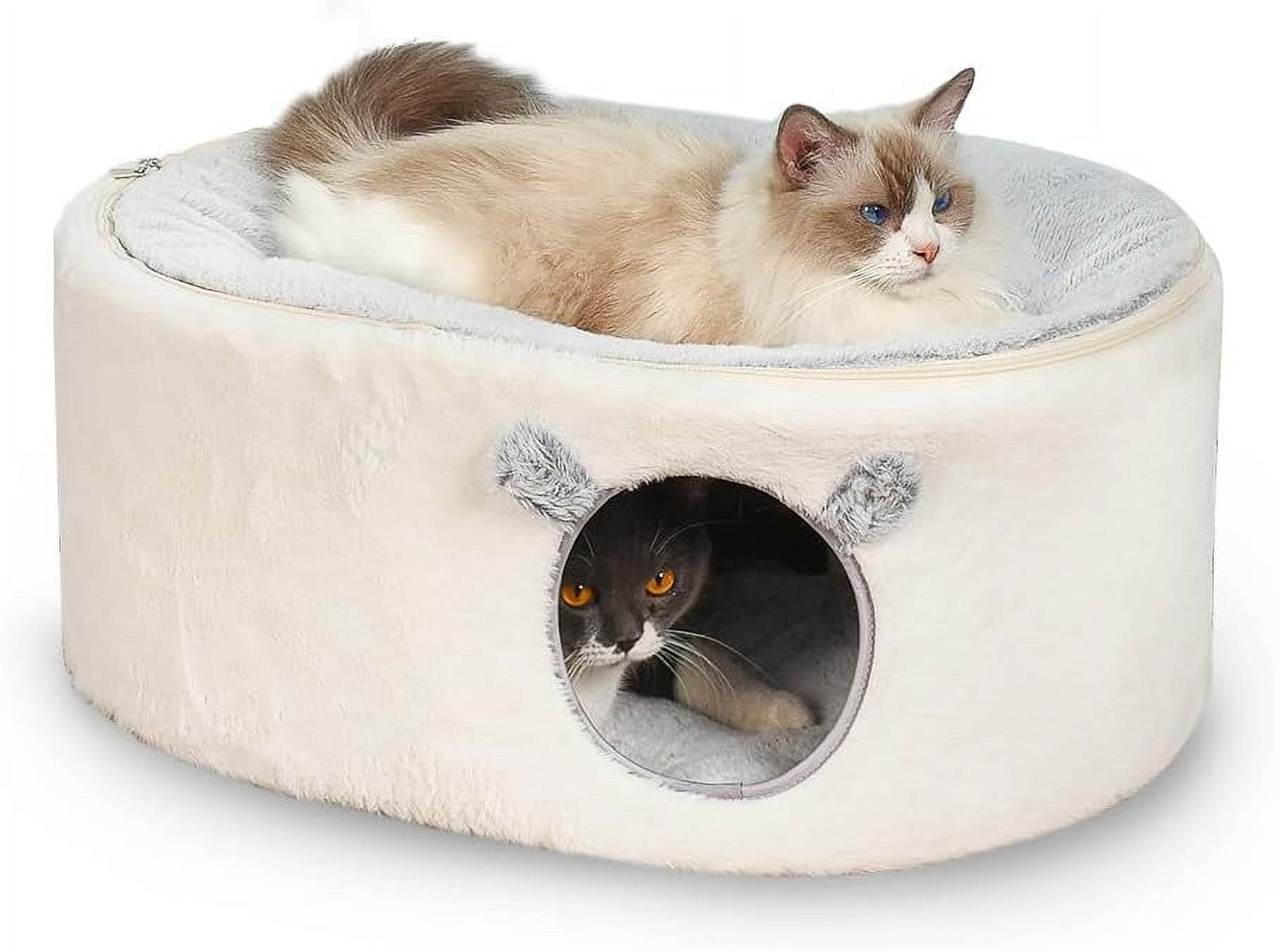 Cat Bed for Indoor Cats, Fluffy Cat Cave Large Enclosed Cat House