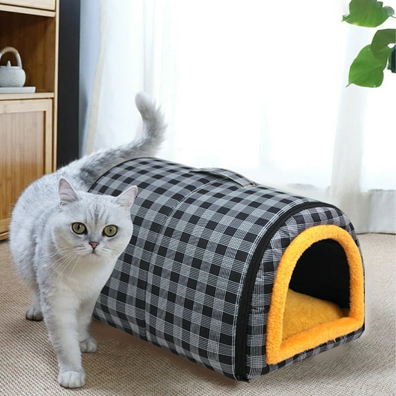 Cat Bed For Indoor Cats Foldable Cat Cave Anti-Slip & Water-Resistant Bottom Cat Houses For Indoor Cats Or Small Dogs Kitten Tent Rabbit Bed 2 In 1 Pet Bed