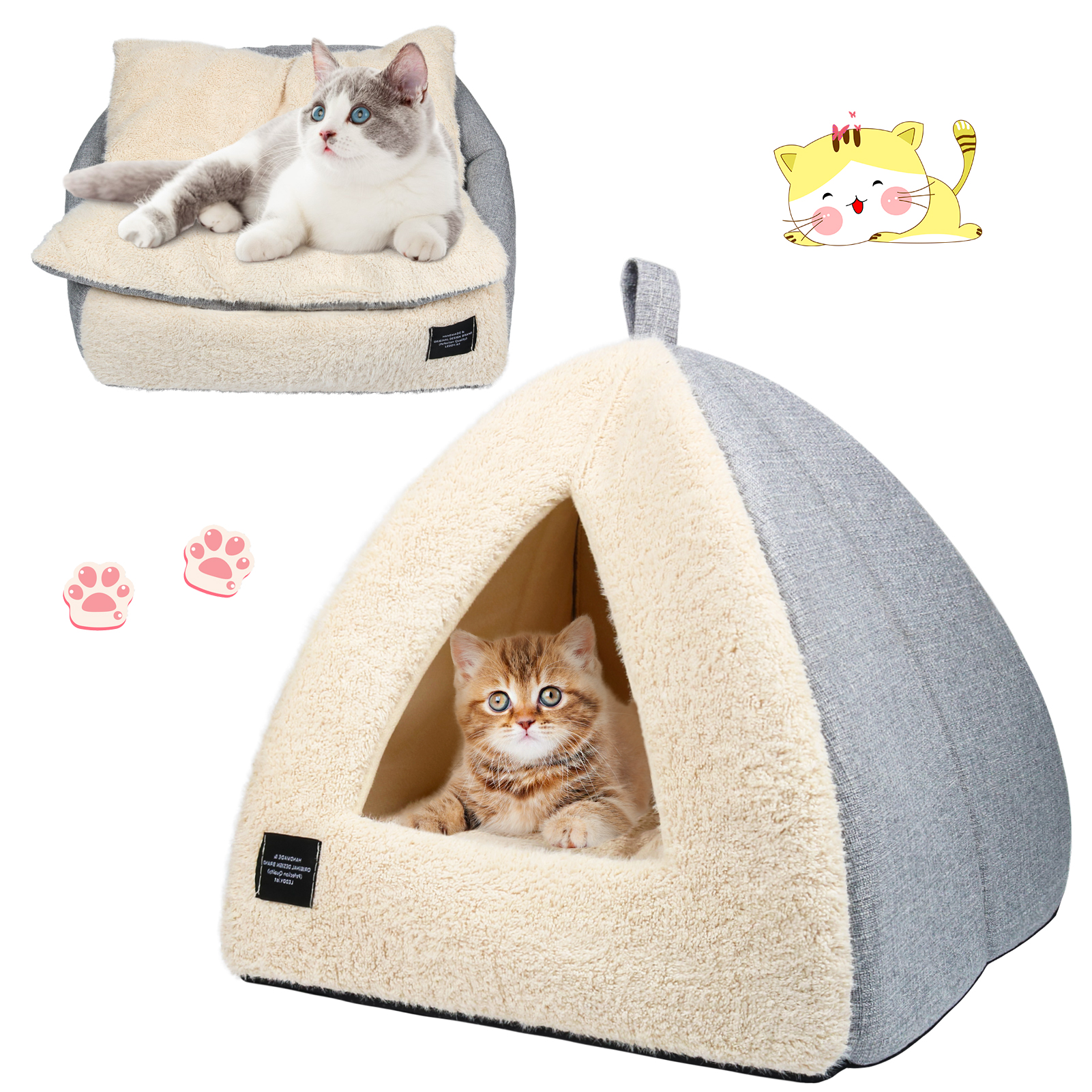 SUNSIOM Pet Dog Cat Cave Igloo Bed Basket House Kitten Soft Cozy Indoor