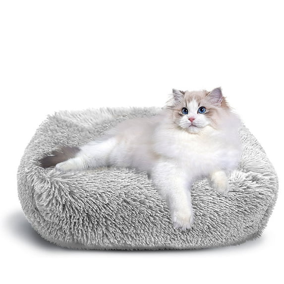 Cat Bed for Indoor Cats, Small Dog Beds for Small Dogs,Soft Long Plush Cushion Washable Puppy Bed,Self-Warming Square Cat Bed Anti-Slip Bottom Cushion (26 x 22 x 8 inch, Gray)