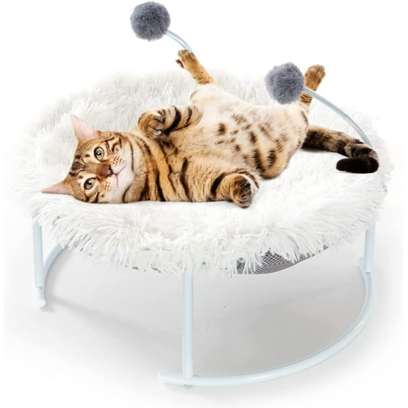 Cat Bed, Kenyone Elevated Pet Breathable Washable Hammock Bed for Cat Small Medium Dog with Plush Mat & Cat Toy Stuff Fur Ball Pet Supply for Kitty & Puppy Indoors and Outdoors (Gray)