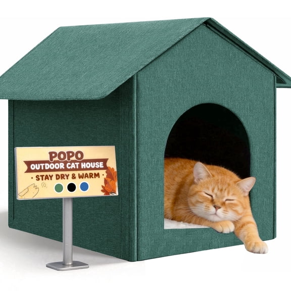 POPO Outdoor Cat House with Sleeping Mat,Green