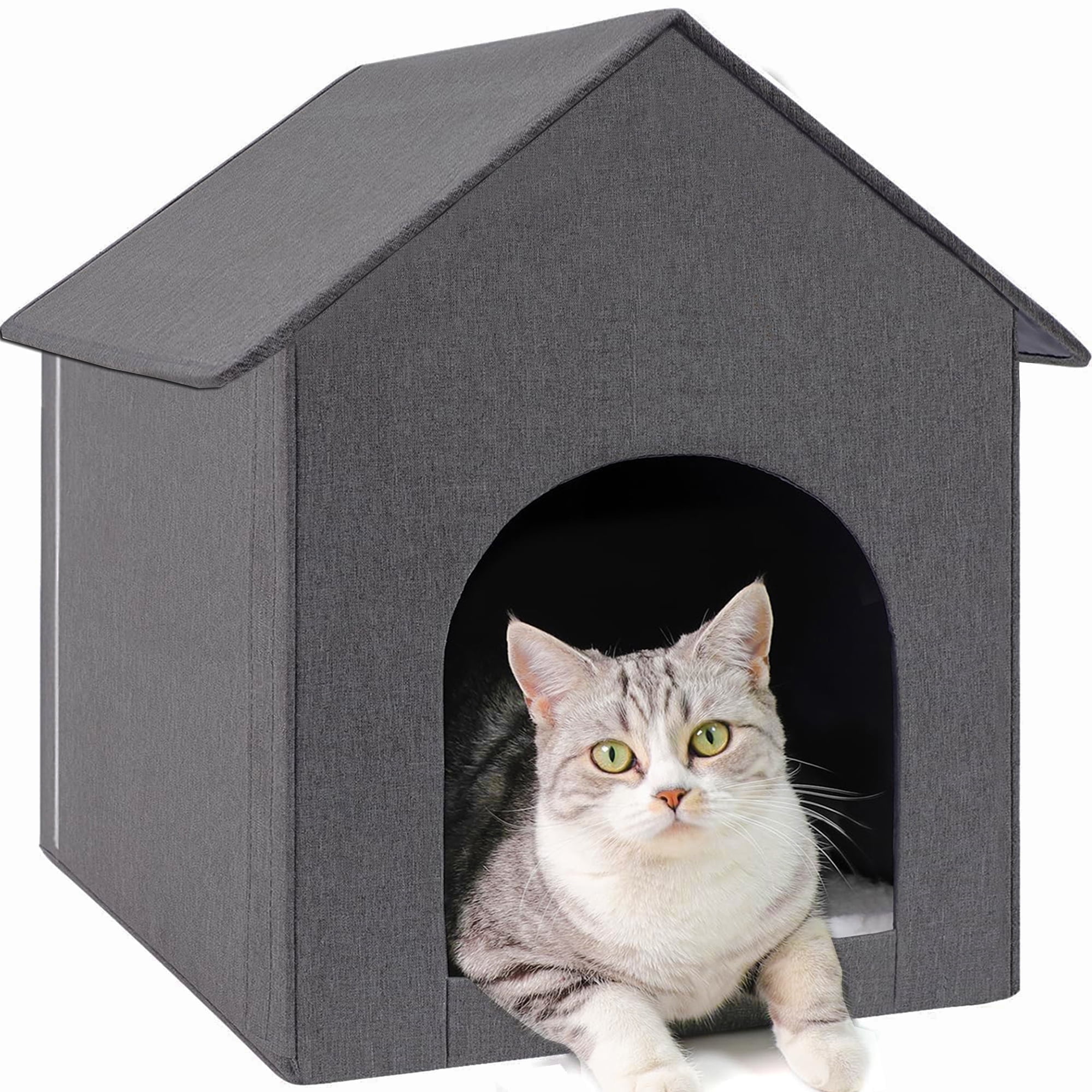 Cat Bed, POPO Foldable Cat House for In/Outdoor, 17 x 13 x17 inches Cat Tent, Gray