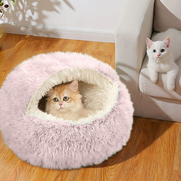 Cat Bed, Plush Hooded Cat Beds for Indoor Cats, Calming Cat Nest, Self Warming Cat Bed Cave, Cozy Cat Pod for Indoor Cat or Small Dog, Removable Washable Cat Cave with Non-Slip Bottom