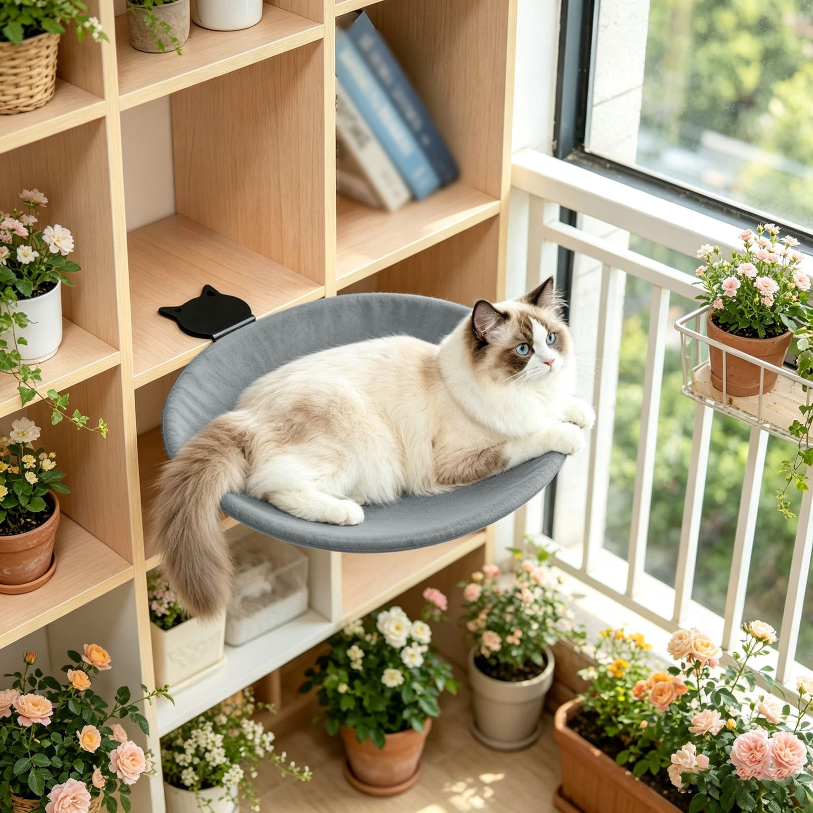 Cat Bed with Removable Cushion Wall Mount Round Cozy Perch Shelf with Metal Bracket Space-Saving Elevated Cat Bed for Indoor Cats Window Sills Desks and Shelves