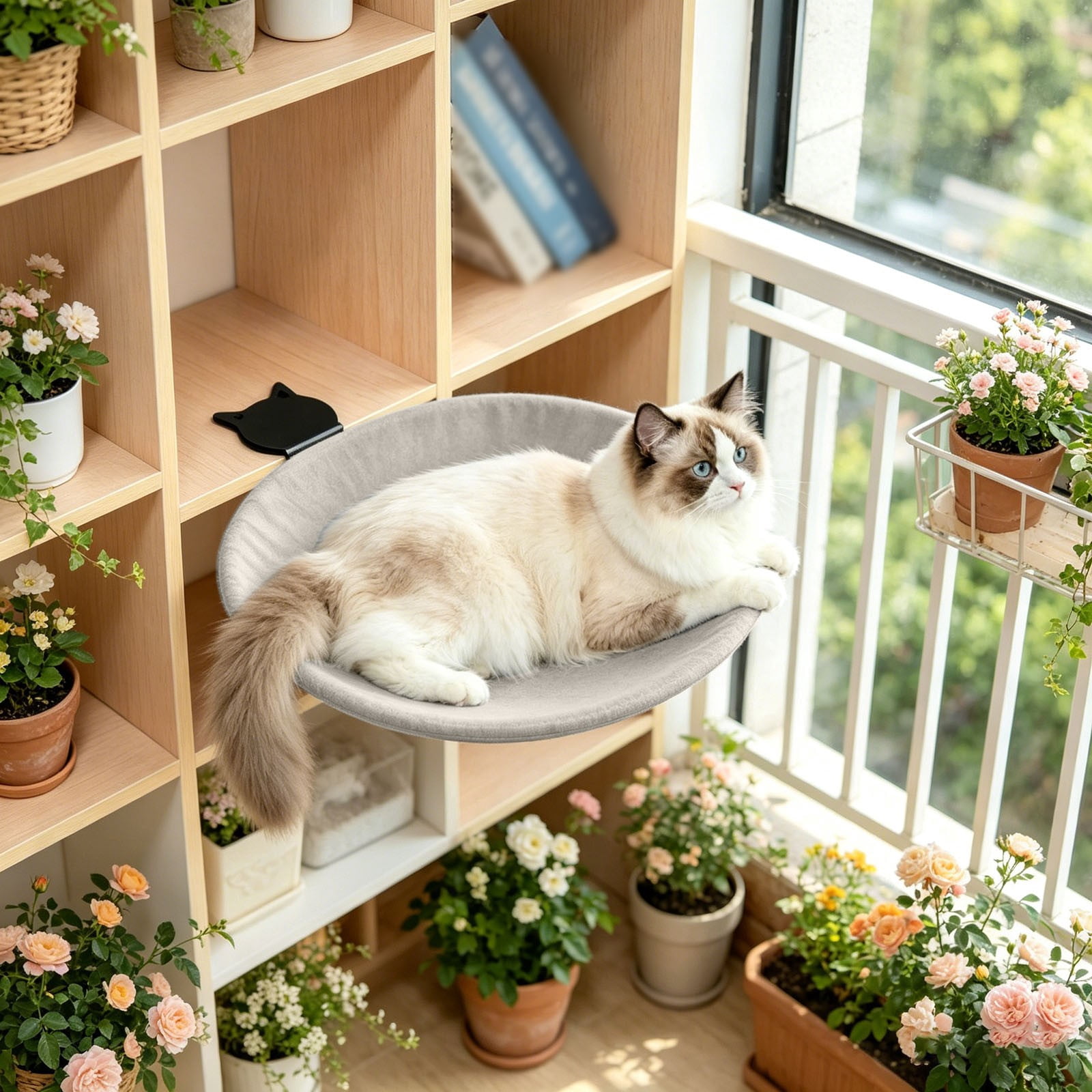Cat Bed with Removable Cushion Wall Mount Round Cozy Perch Shelf with Metal Bracket Space-Saving Elevated Cat Bed for Indoor Cats Window Sills Desks and Shelves