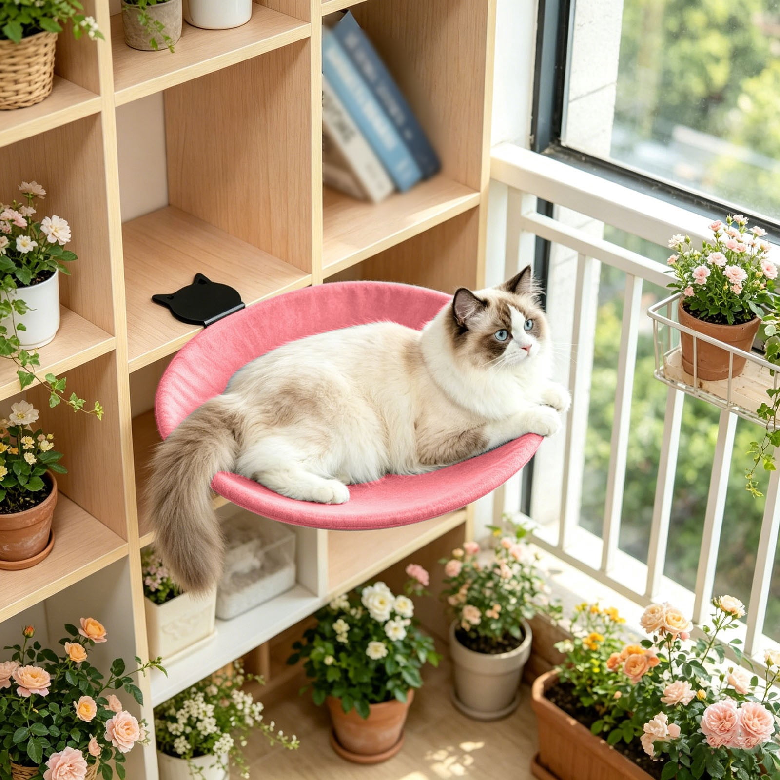 Cat Bed with Removable Cushion Wall Mount Round Cozy Perch Shelf with Metal Bracket Space-Saving Elevated Cat Bed for Indoor Cats Window Sills Desks and Shelves