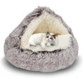 thumbnail image 1 of Cat Bed Round Plush Fluffy Hooded Cat Bed Cave, Cozy for Indoor Cats or Small Dog beds, Soothing Pet Beds Doughnut Calm Anti-nxiety Dog Bed - Waterproof Bottom Washable, (23×23inch, Coffee), 1 of 15