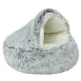 thumbnail image 1 of Cat Bed Round Plush Fluffy Hooded Cat Bed Cave for Small Dogs Kittens Anti-Slip Machine Washed Bed for Cat Puppy,Grey,20 Inches, 1 of 11