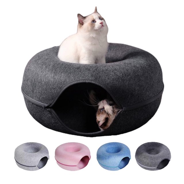 Cat Bed Round Wool Felt Pet Bed, Peekaboo Cat Cave All Seasons Cat