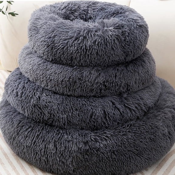 Cat Bed Small Dog Bed for Indoor Cats, Self-Warming Soft Plush Kitten Bed, Rabbit Pillow Pet Beds Non-Slip Machine Washable Dark Gray 17.5" Up to 10lbs