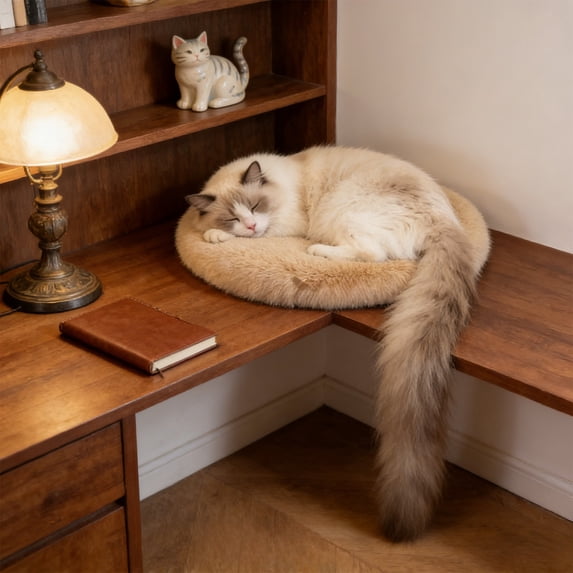 Cat Bed Warm Cozy Round Cushion for Cats Small Dogs Soft Lint Sleeping Mat Lightweight Washable Grip Base 19.7in by MPOISVA