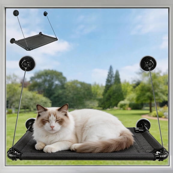 Cat Bed Window, Cat Window Hammock Window Perch, Safety Cat Shelves Space Saving Window Mounted Cat Seat for Large Cats