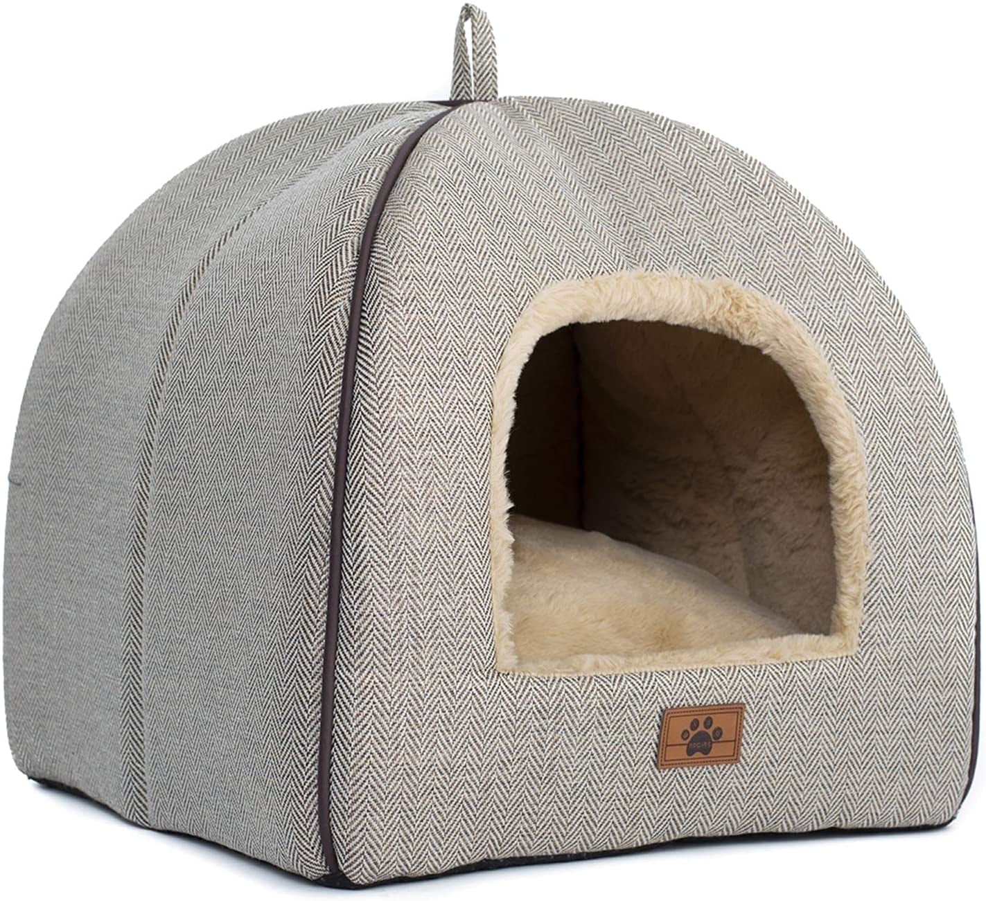 WINDRACING Cat Bed, Enclosed Warm Pet Cave Tent House with Removable Washable Cushioned Pillow, Soft Plush Hideout Nest for Indoor Kittens & Small Puppies