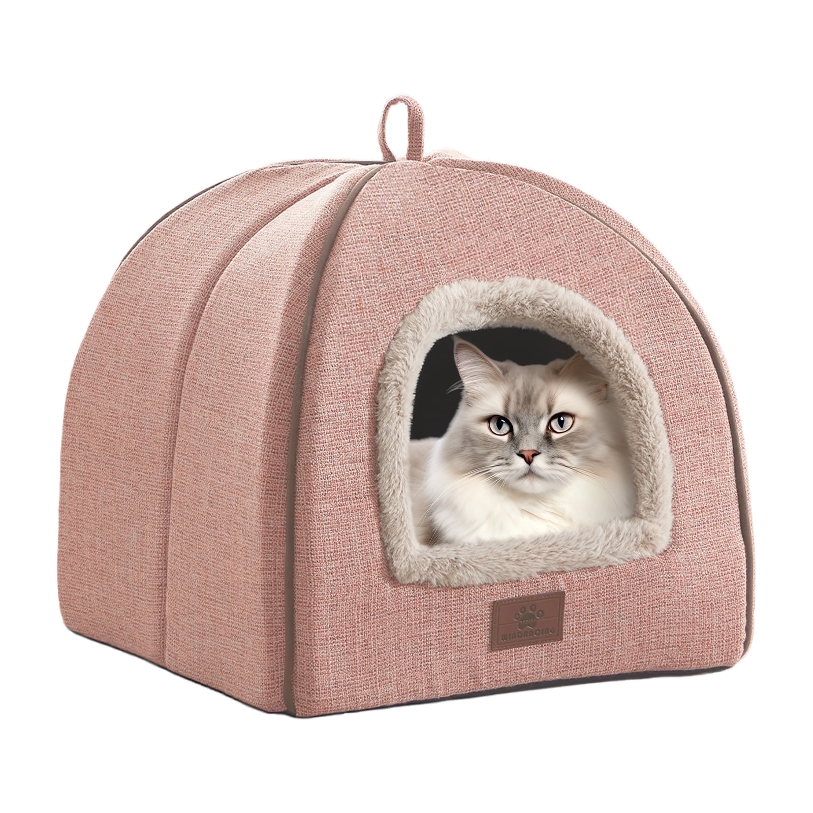 WINDRACING Cat Bed for Indoor Cats, Pink Cat Cave Tent with Washable Cushion Non-Slip Bottom for Kittens Puppy