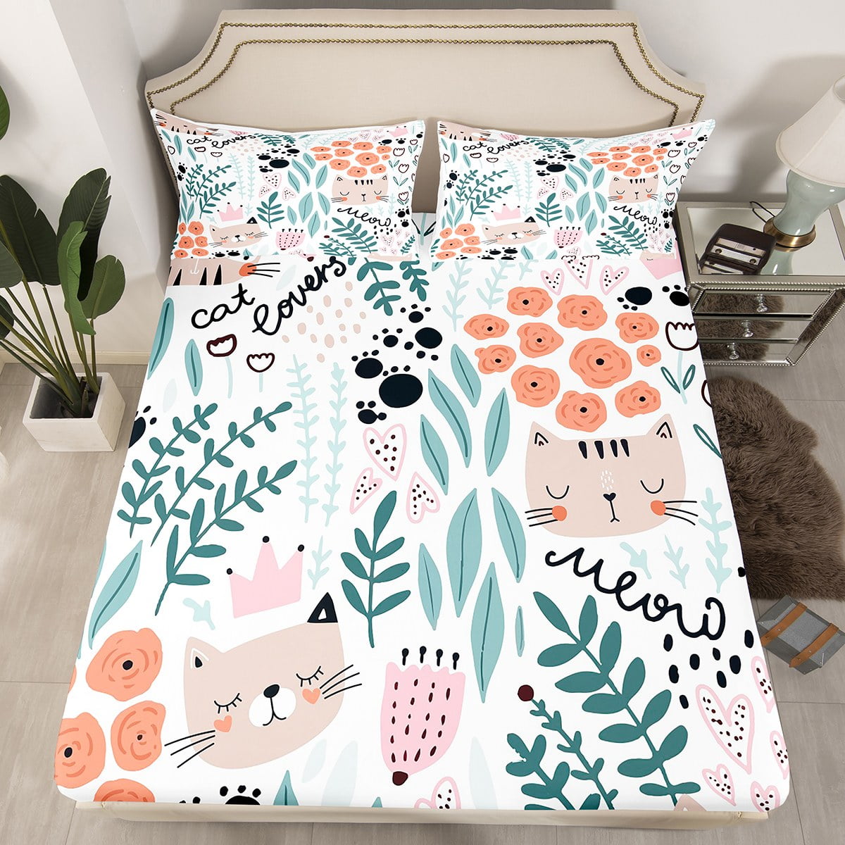 Cat Bed Sheets Twin,Cartoon Animal Pet Cat Bedding Set Kawaii Room ...