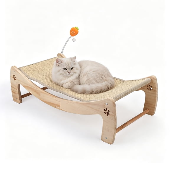 Cat Bed with Sisal Scratching Pad, Wooden Cat Sofa Lounge, Curved Cat Scratcher Bed for Indoor Cats, Modern Cat Furniture