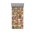 thumbnail image 1 of Cat Bedding Set with Sheet & Covers, Nerd Book Lover Kitty Sleeping over Bookshelf Library Academics Feline Boho Design, Printed Bedroom Decor 2 Shams, 4 Sizes, Multicolor, by Ambesonne, 1 of 3