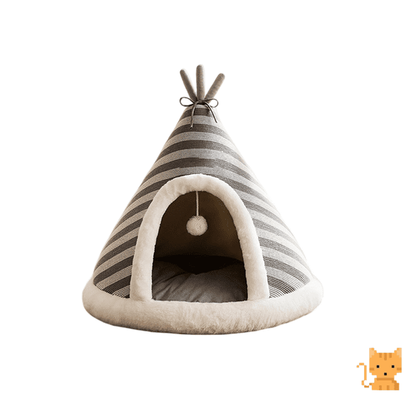 Cat Beds For Indoor Cats, Anti-Scratch Polyester Enclosed Cat Cave Bed, Portable Teepee Pet Tent with Interactive Pom Pom Play Toy for Home Decor,Cat Bed-Gray/XL
