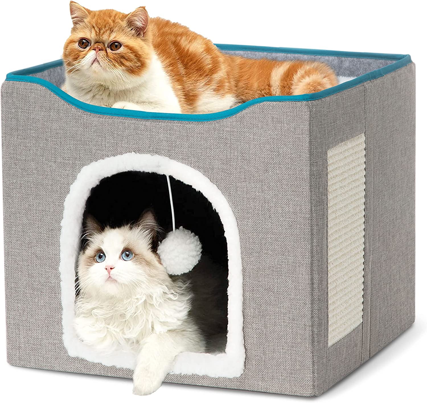 CoPedvic Cat Bed Large Indoor Nest Hut Soft Enclosed with 2 Cushions Hanging Ball Scratch Pad Warm for Winter Grey Walmart