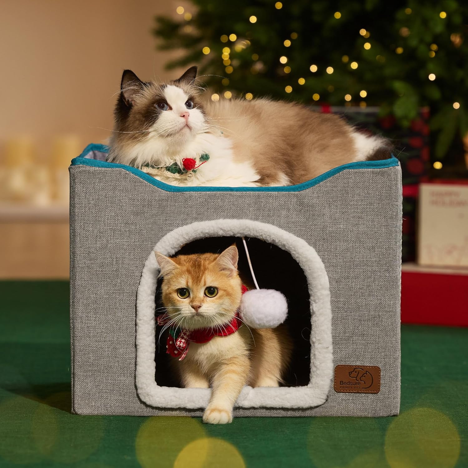 Cat Beds for Indoor Cats - Large Cat Cave for Pet Cat House with Fluffy ...