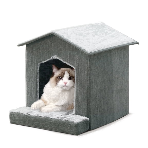 WINDRACING Foldable Pet House Bed with Orthopedic Cushion, Portable Cat Cave Hideaway for Indoor Pets & Small Dogs, Gray