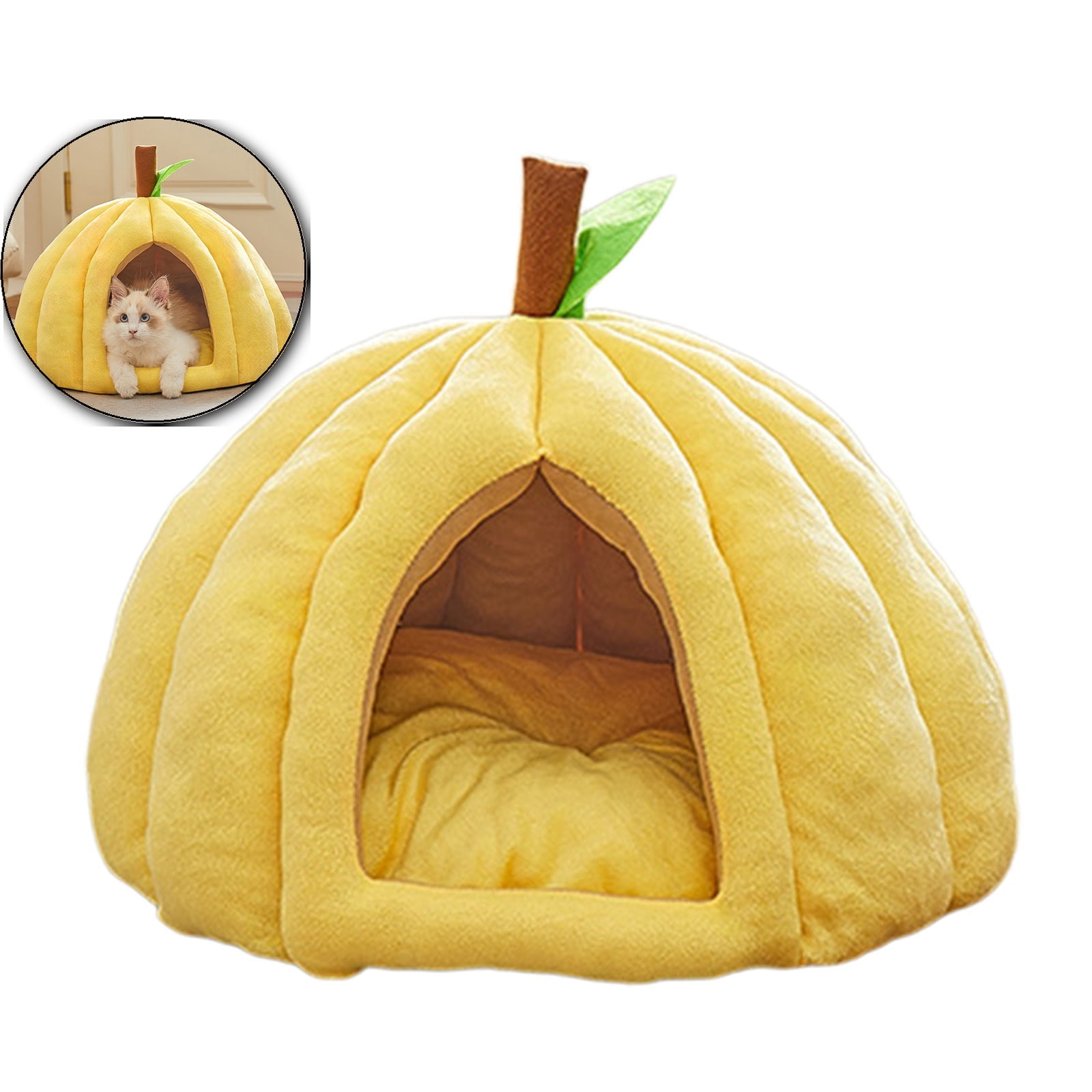 Cat Beds for Indoor Cats, Pumpkin Cat House, Cute Pumpkin Shape Cat Cave Bed Cat Tent with Removable Cushion, Warm Cave Nest Sleeping Bed Puppy House for Cats Small Dogs