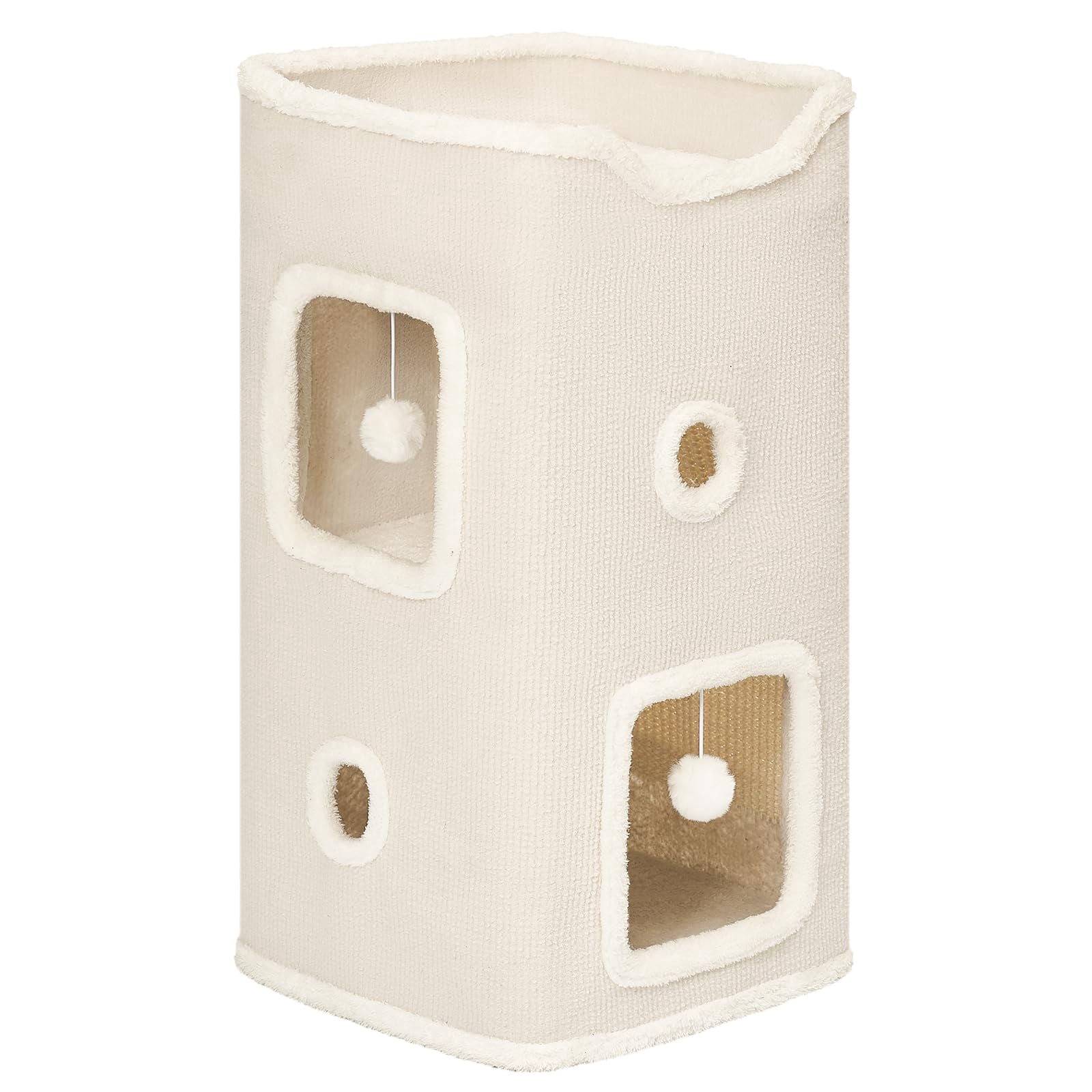 UBRAVOO 2-Layer Cat House – Indoor Cat Cube With Dangling Balls, Playhouse For Multiple Cats