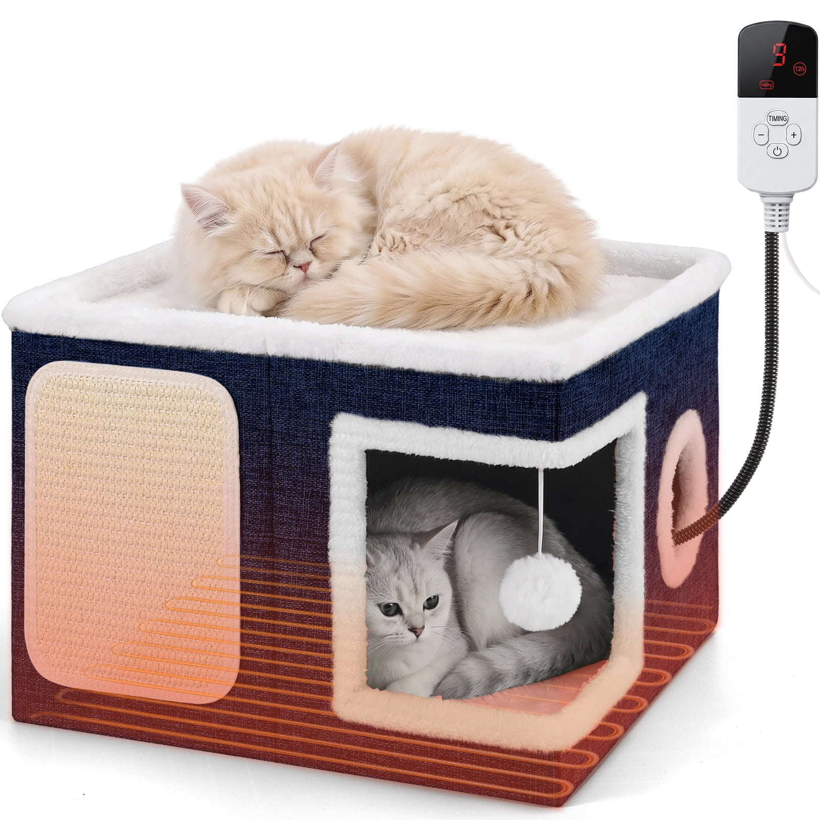 Heated Cat House,Heated Cat Bed wtih 9 Level Temperature and Timer ...
