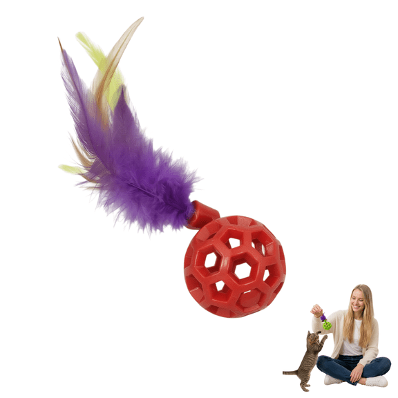 Cat Bell Ball Toy with Colorful Feather Tail, Noisy Cat Toy for Indoor Cats, Lightweight Toy for Biting Kicking and Self-Play