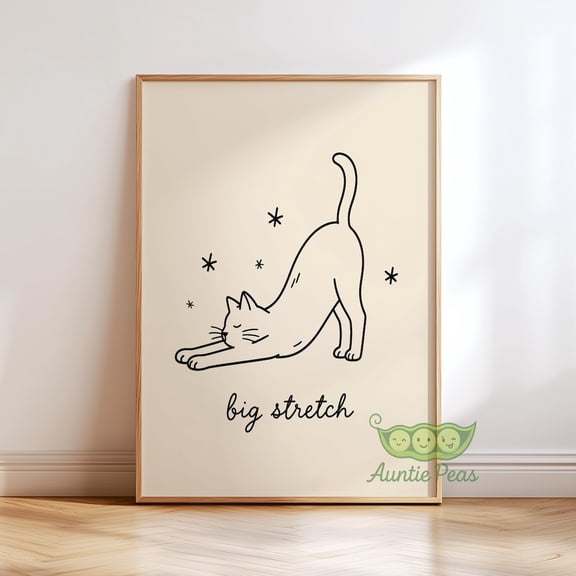 Cat Big Stretch Minimalist Stretching Kitty Cute Whimsical Funny Feline Playful Trendy Animal Poster Unframed Paper Print