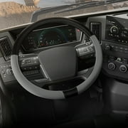 Cat  BigDrive Faux Gray/Black Leather Semi Truck Steering Wheel Cover, Extra Large 18 inch Size, for Trucks 18 Wheeler