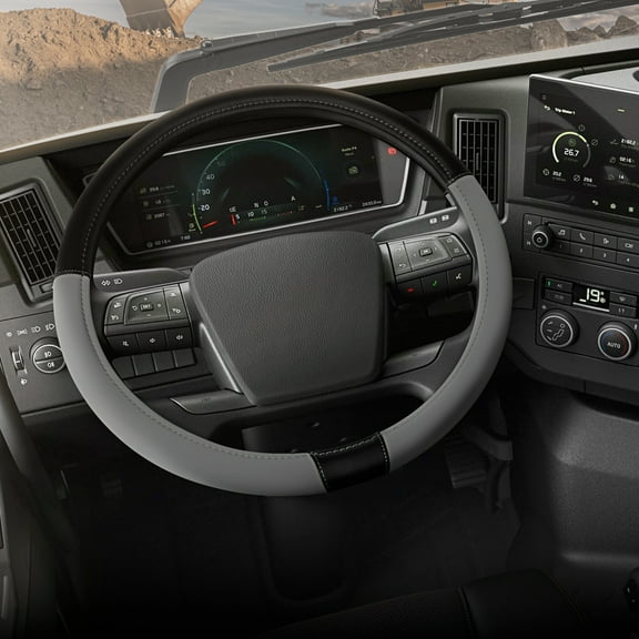 Cat® BigDrive Faux Gray/Black Leather Semi Truck Steering Wheel Cover, Extra Large 18 inch Size, for Trucks 18 Wheeler