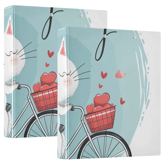 Cat Bike Hearts 3 Ring Binders 1.5 inch Hardcover File Folders with Interior Pockets A4 Size Organizer for School Office Hospital