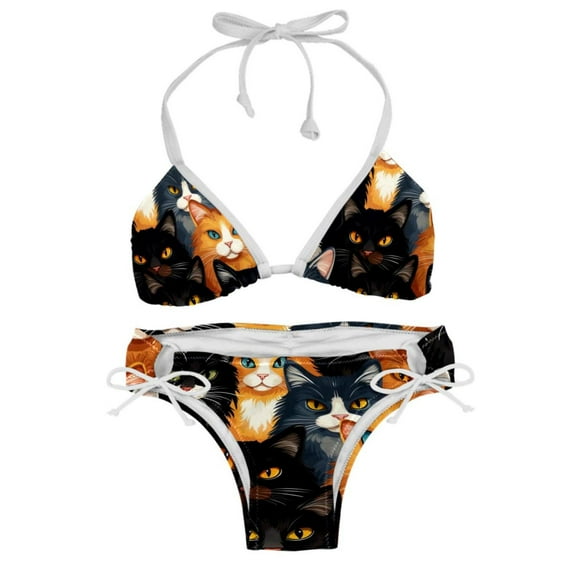 Cat Bikini Set Swim Suit Detachable Sponge Adjustable Strap Two-Pack, Beach Pool Vacation Party.