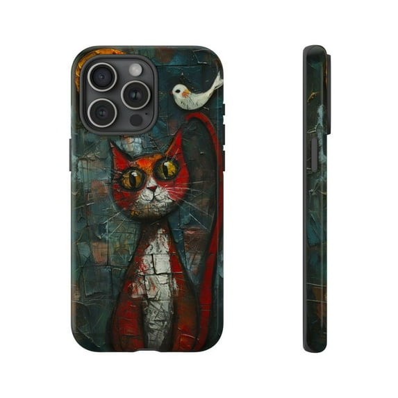 Cat Bird Abstract Painting Artistic Design Phone Case 17 16 15 14 13 12 ...