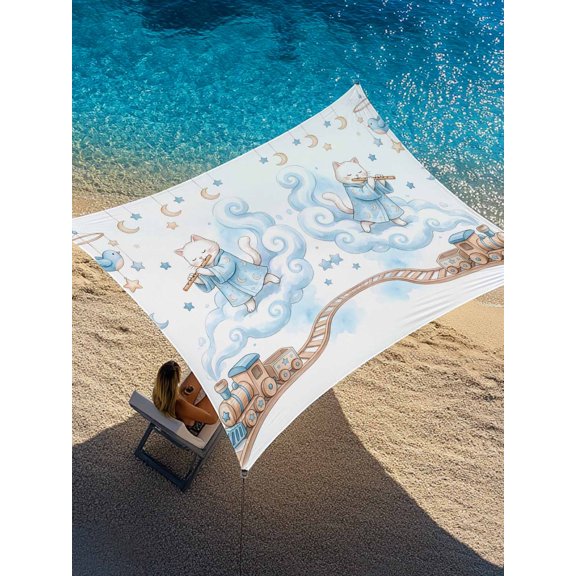 Cat Bird Sun Shade Sail 14' x 18', Dreamy Cloud Rail Orbiting Trains Moon Animal Rectangle Outdoor Sunshade Canopy, Waterproof UV Block Patio Covers for Garden Yard Beach