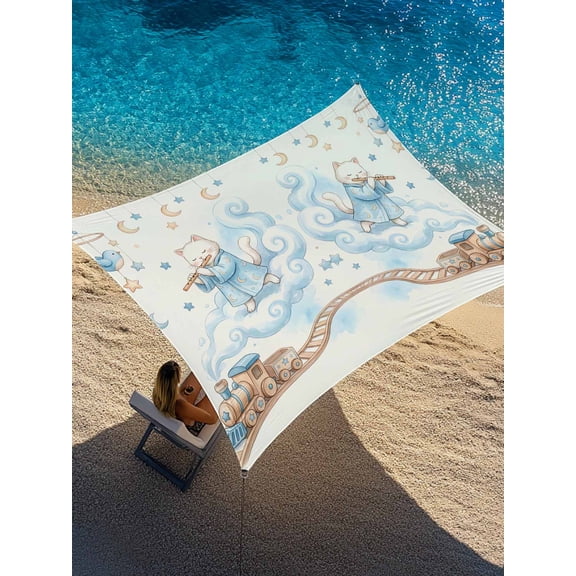 Cat Bird Sun Shade Sail 8' x 10', Dreamy Cloud Rail Orbiting Trains Moon Yellow Rectangle Outdoor Sunshade Canopy, Waterproof UV Block Patio Covers for Garden Yard Beach