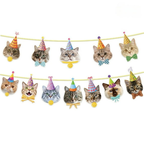 Cat Birthday Banner Decorations For Party Supplies Universal Design Paper Flags Banners & Accessories Festive Celebration Decorative Theme A
